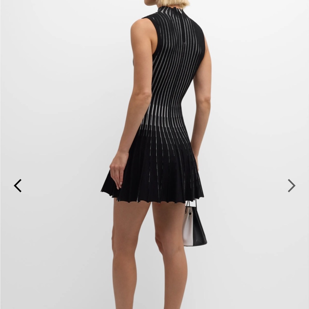 MILLY Pleated Mock-Neck Striped Mini Dress - Picture 4 of 5